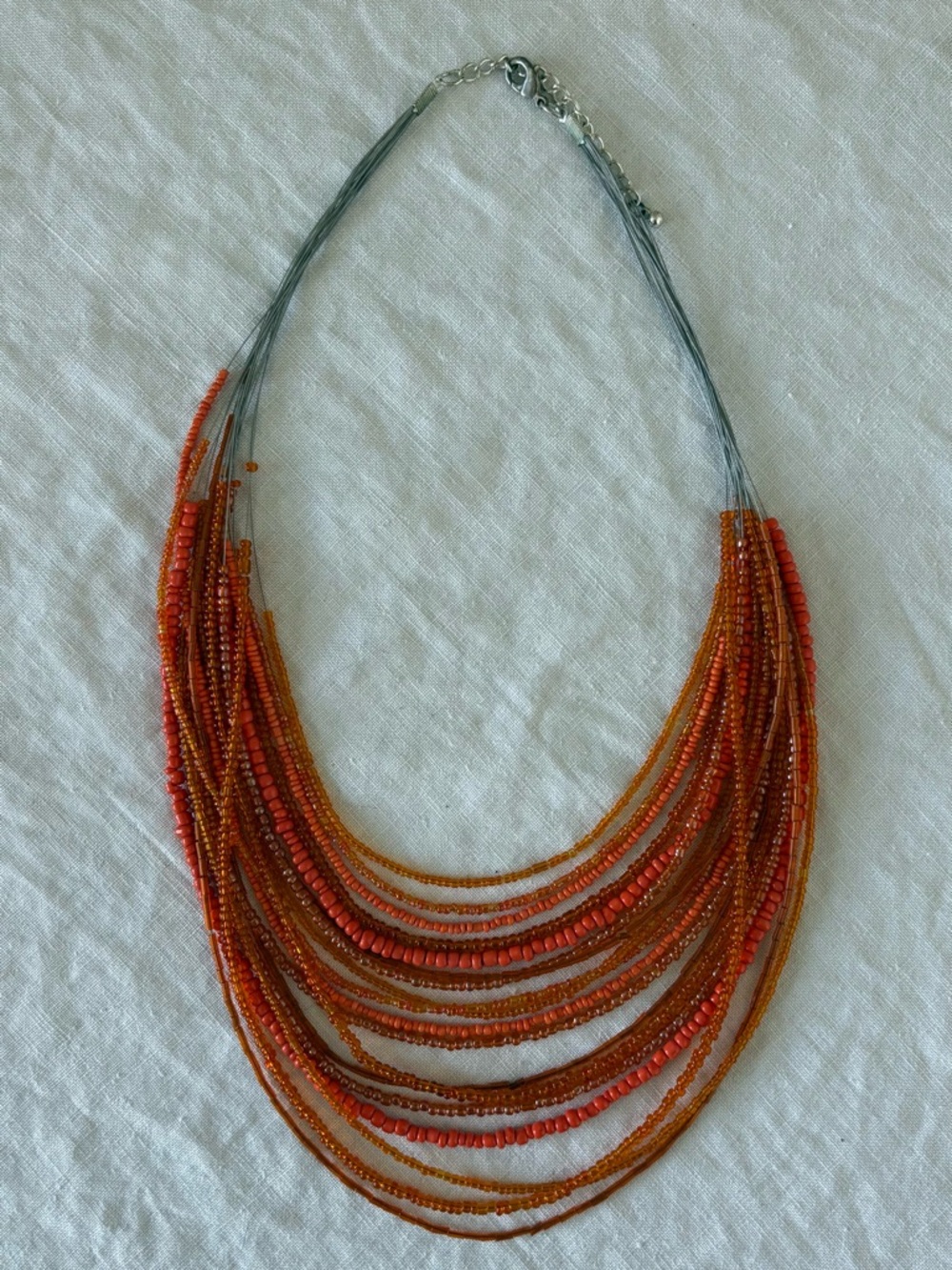 Multi-Strand Orange Beaded Necklace